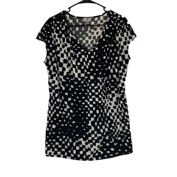 Worthington Black and White V Neck Cap Sleeve Top Size XL - Picture 1 of 6